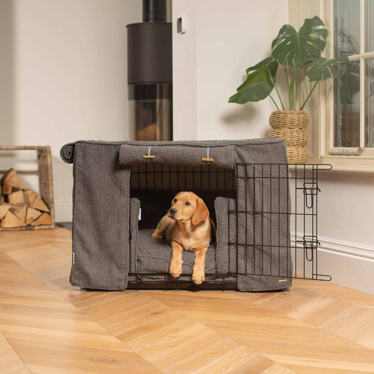 Dog Crate Set In Granite Bouclé, view 4