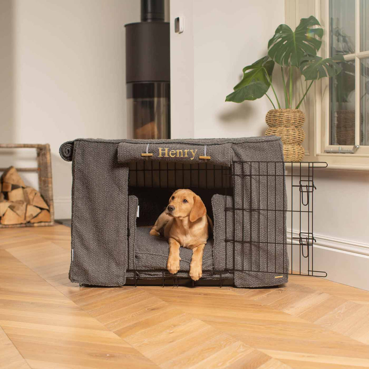 Dog Crate Set In Granite Bouclé, view 11