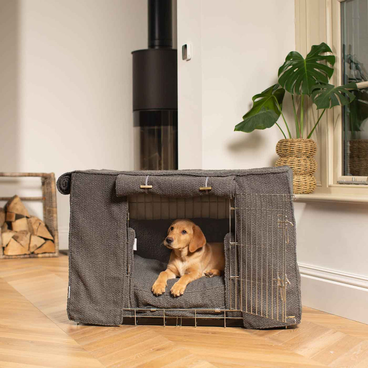 Dog Crate Set In Granite Bouclé, view 9