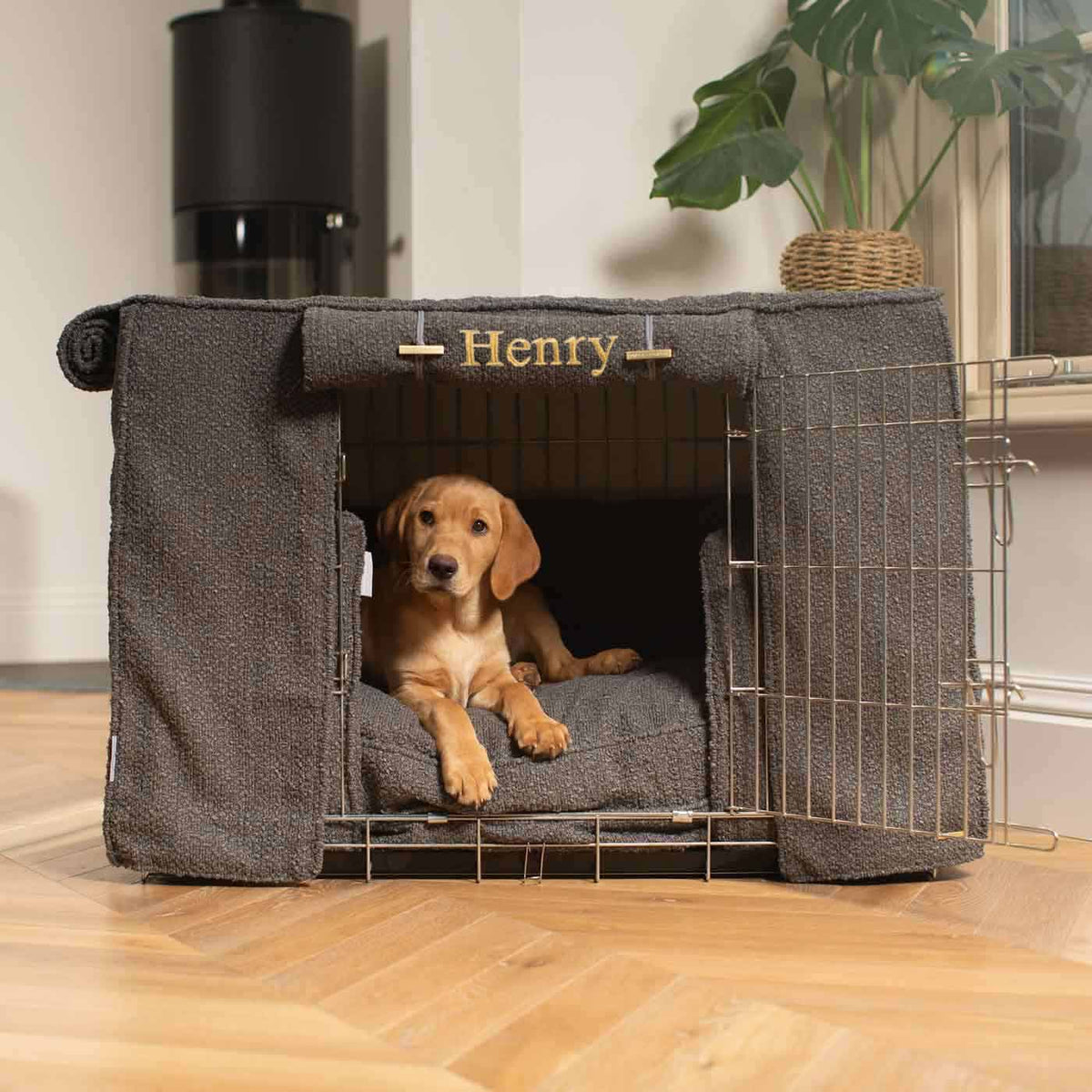 Dog Crate Set In Granite Bouclé, view 10