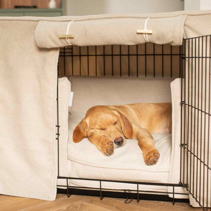 Dog Crate Set In Natural Herringbone Tweed, view 3