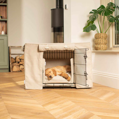 Dog Crate Set In Natural Herringbone Tweed