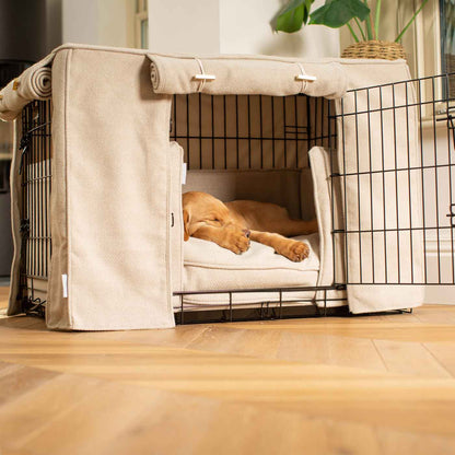 Dog Crate Set In Natural Herringbone Tweed, view 13