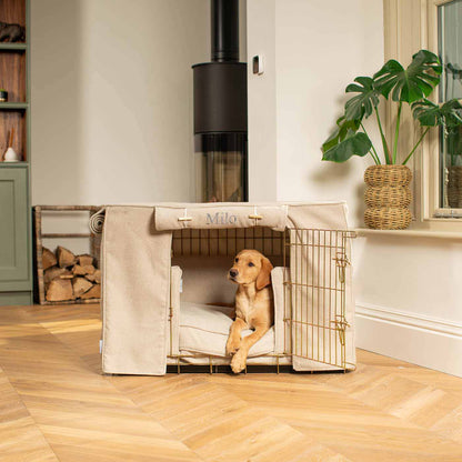 Dog Crate Set In Natural Herringbone Tweed, view 16