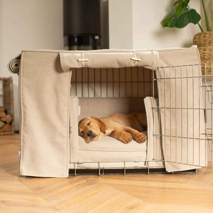 Dog Crate Set In Natural Herringbone Tweed, view 9