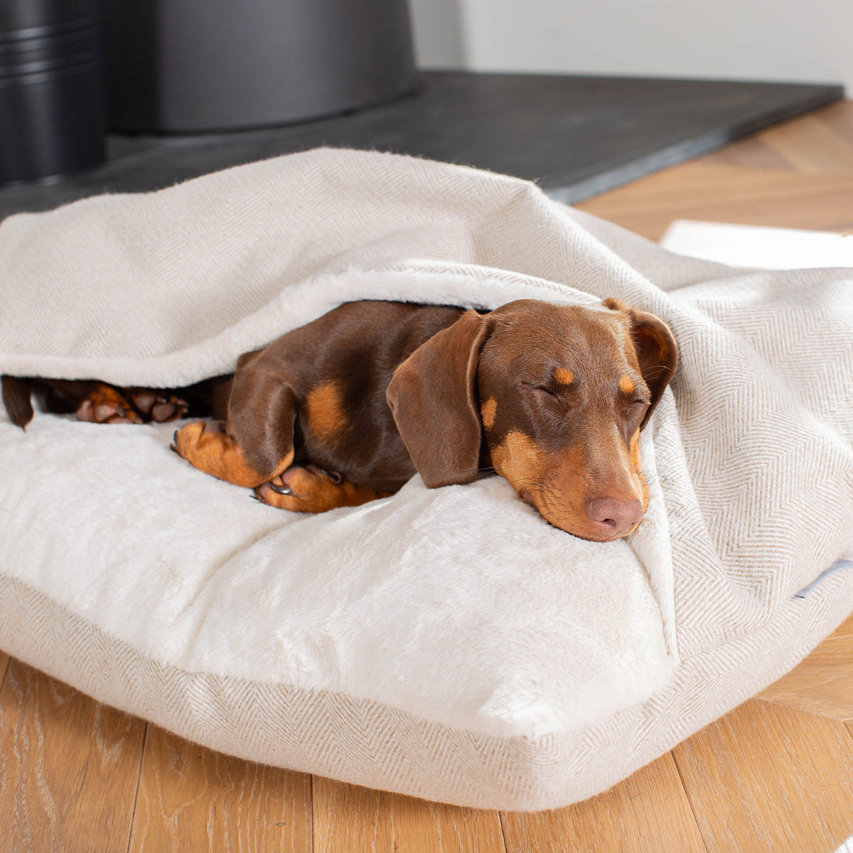 Sleepy Burrows Bed With Removable Cover in Natural Herringbone, view 8
