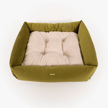Box Bed With Removable Covers In Olive Velvet, view 9