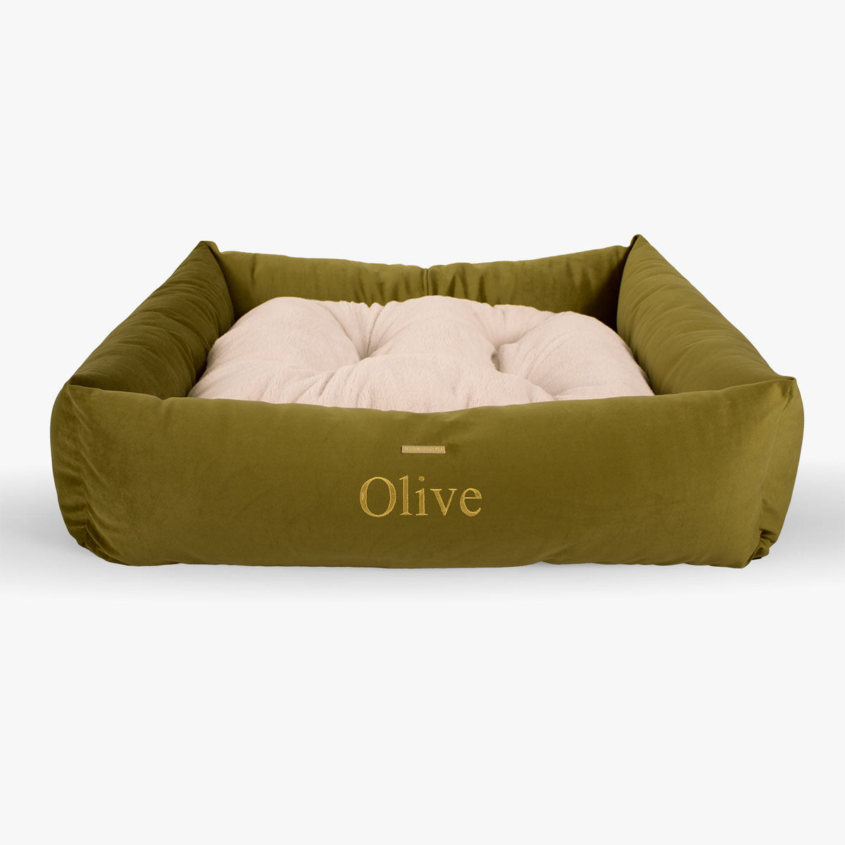 Box Bed With Removable Covers In Olive Velvet, view 10