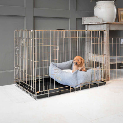 Dog Crate with Cosy & Calming Puppy Crate Bed in Pewter Herringbone
