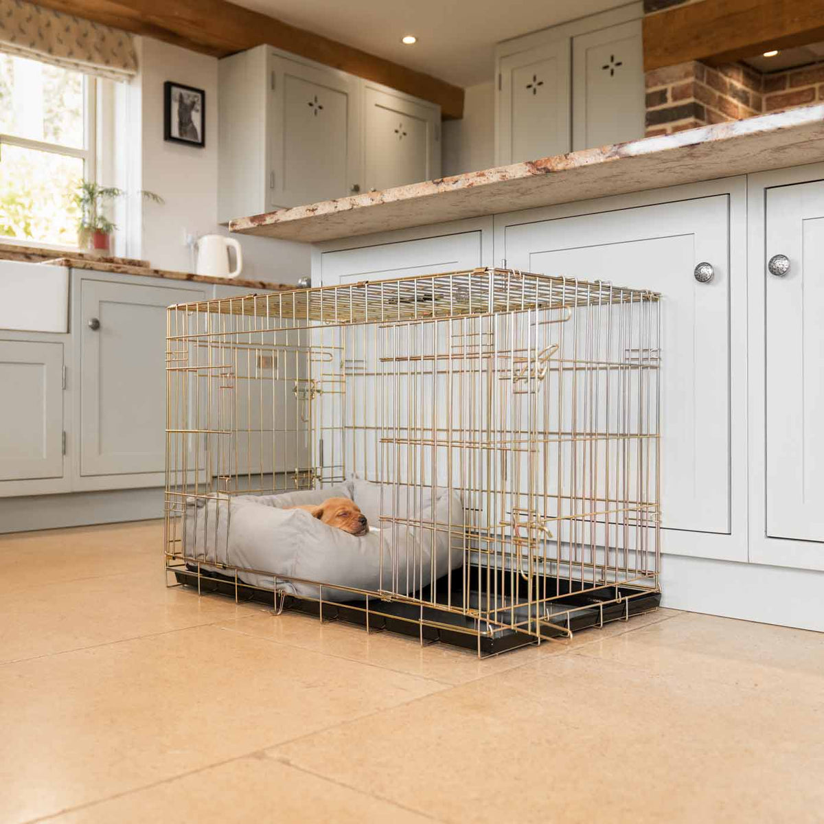 Dog Crate with Cosy & Calming Puppy Crate Bed in Savanna Stone
