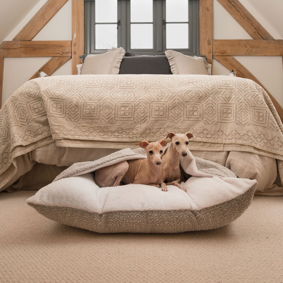 Sleepy Burrows Bed With Removable Cover in Mink Bouclé