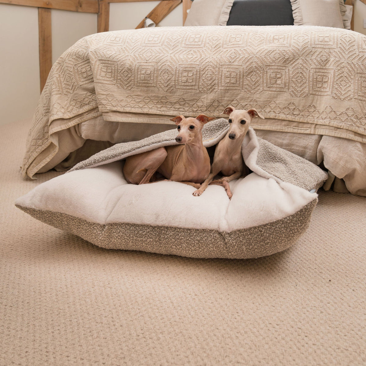 Sleepy Burrows Bed With Removable Cover in Mink Bouclé, view 3