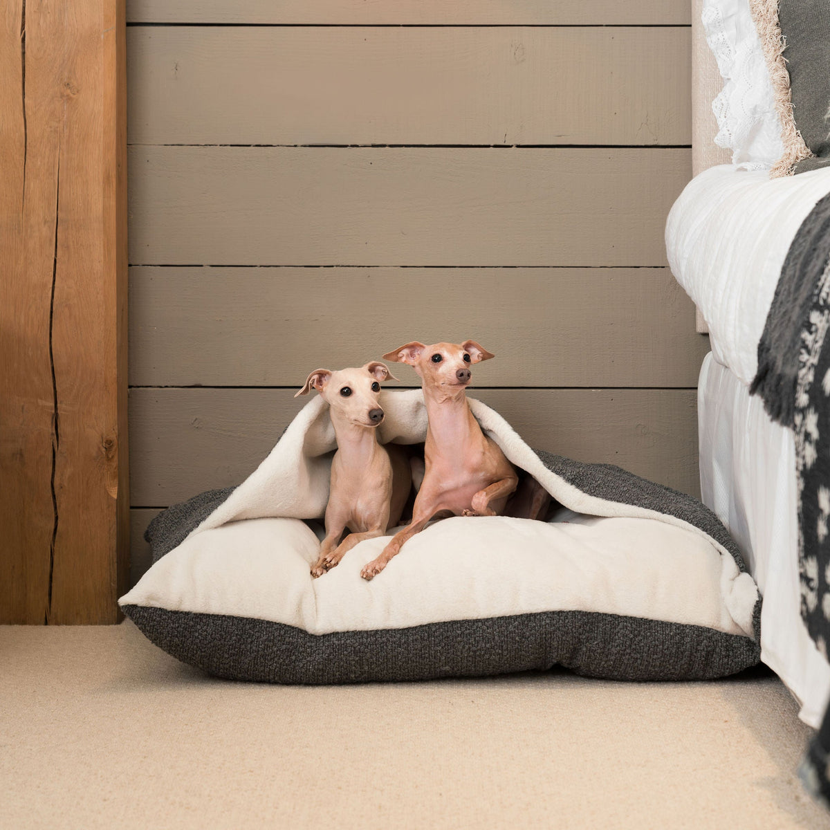 Sleepy Burrows Bed With Removable Cover in Granite Bouclé