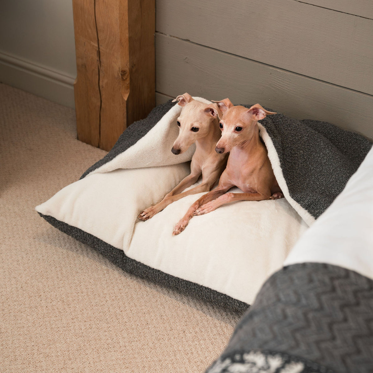 Sleepy Burrows Bed With Removable Cover in Granite Bouclé, view 3