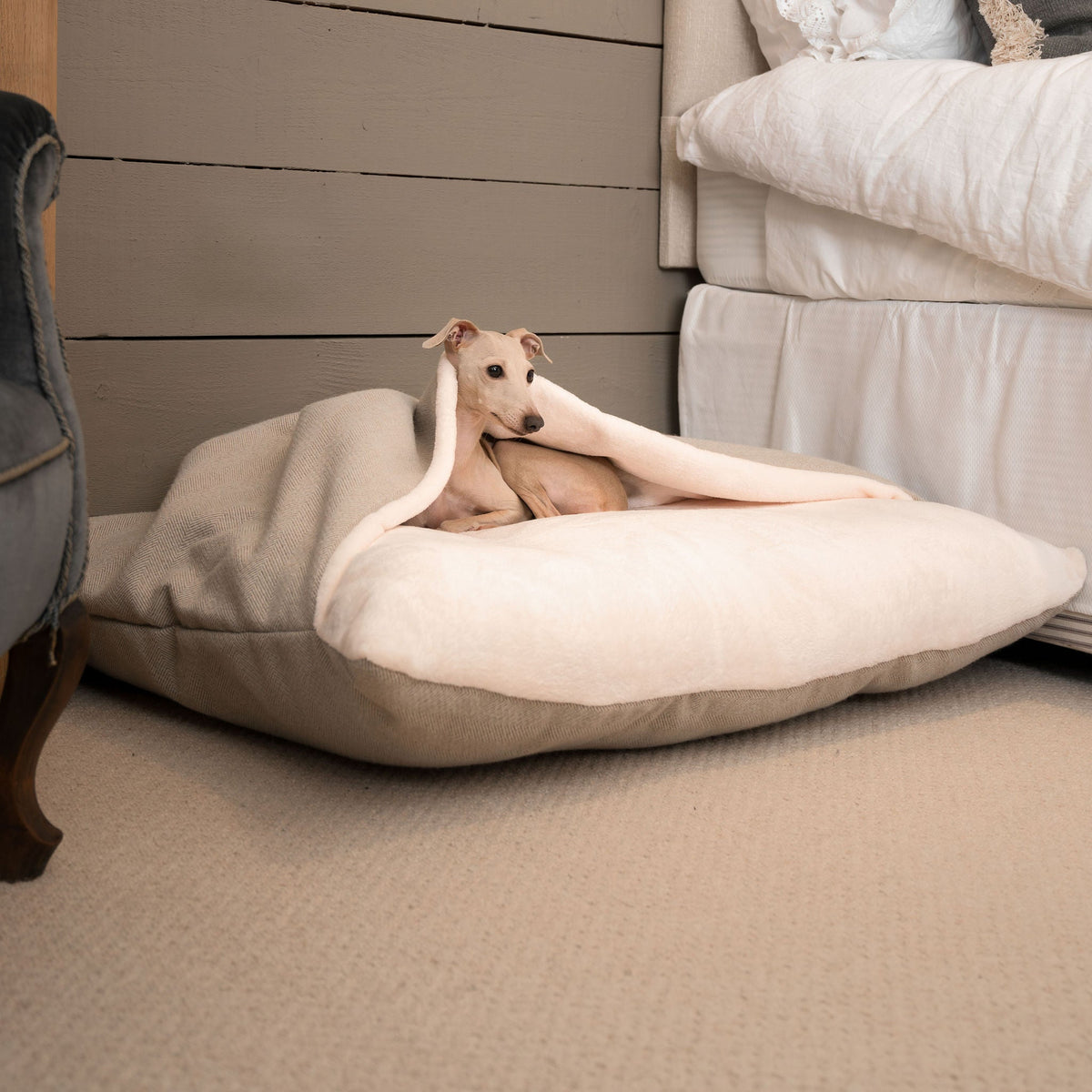 Sleepy Burrows Bed With Removable Cover in Natural Herringbone, view 3
