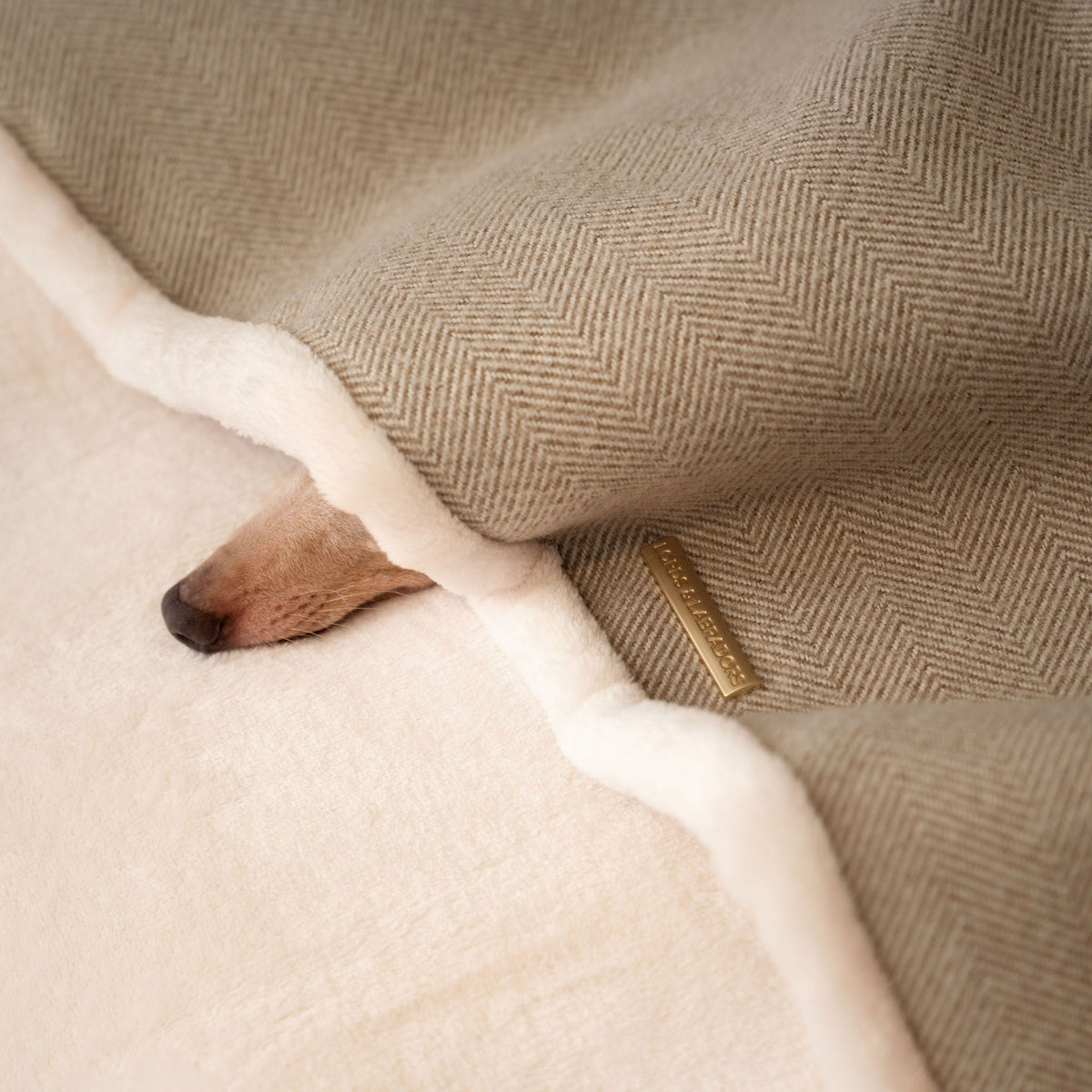 Sleepy Burrows Bed With Removable Cover in Natural Herringbone, view 4