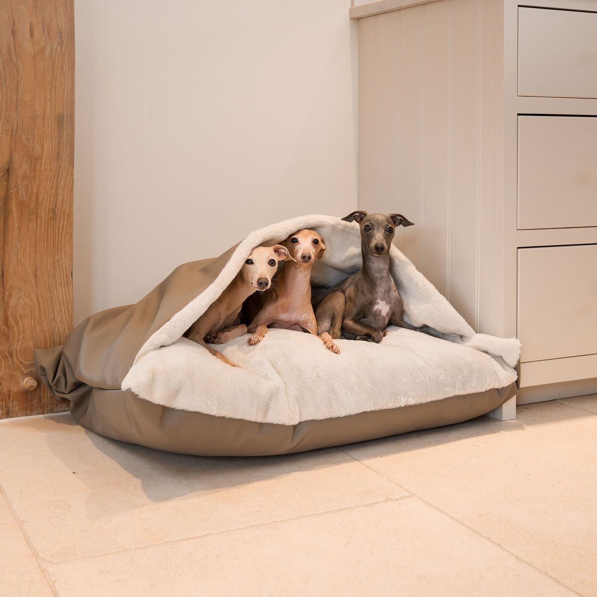 Sleepy Burrows Bed With Removable Cover in Camel Rhino Tough Faux Leather, view 3