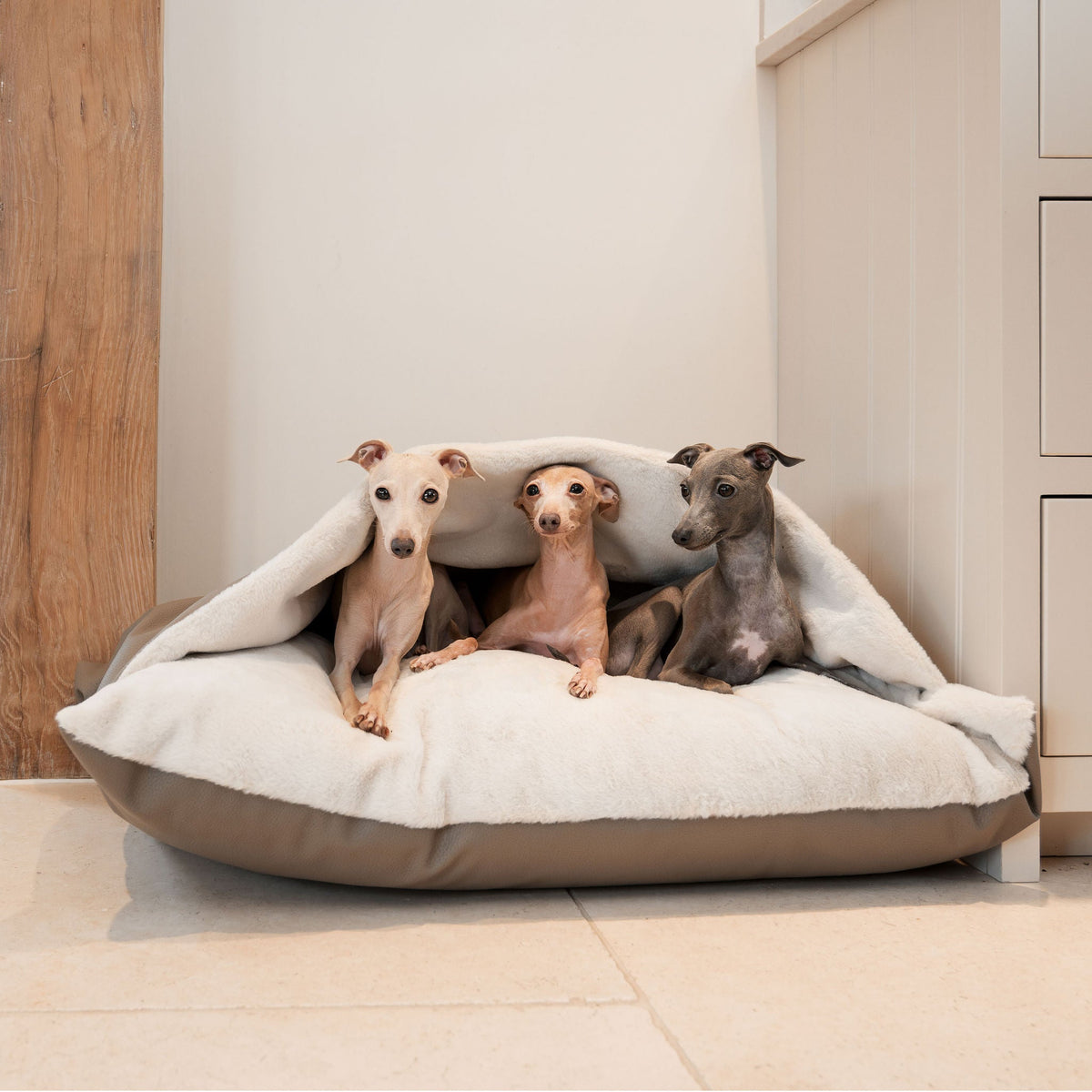 Sleepy Burrows Bed With Removable Cover in Camel Rhino Tough Faux Leather