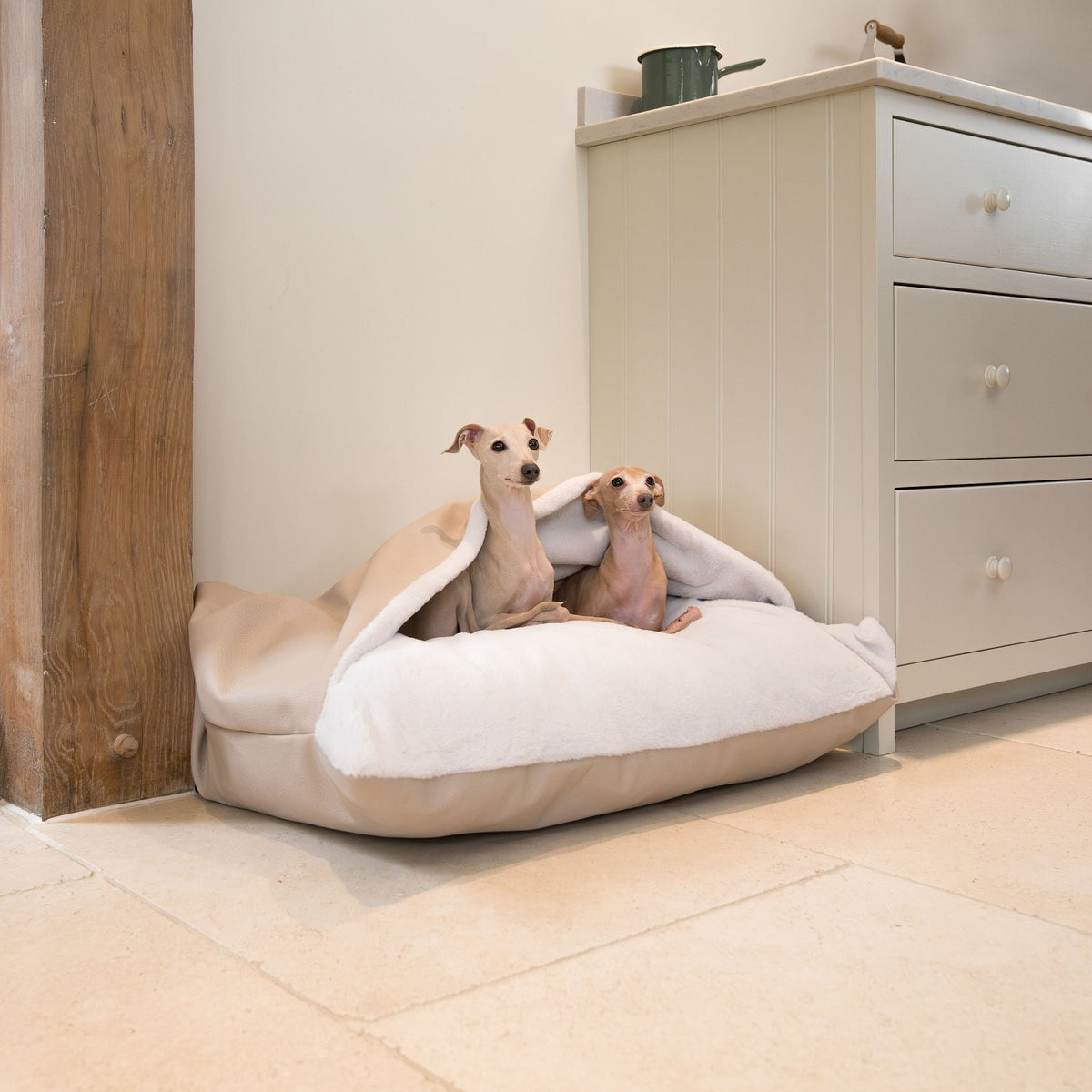 Sleepy Burrows Bed With Removable Cover in Sand Rhino Tough Faux Leather, view 3