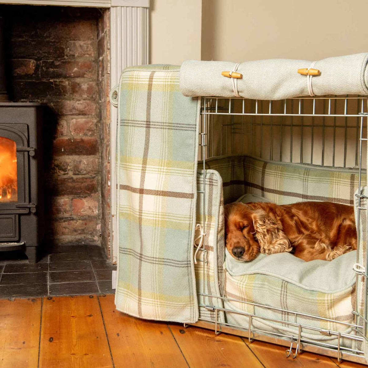 Dog Crate Set in Balmoral Duck Egg Tweed, view 12