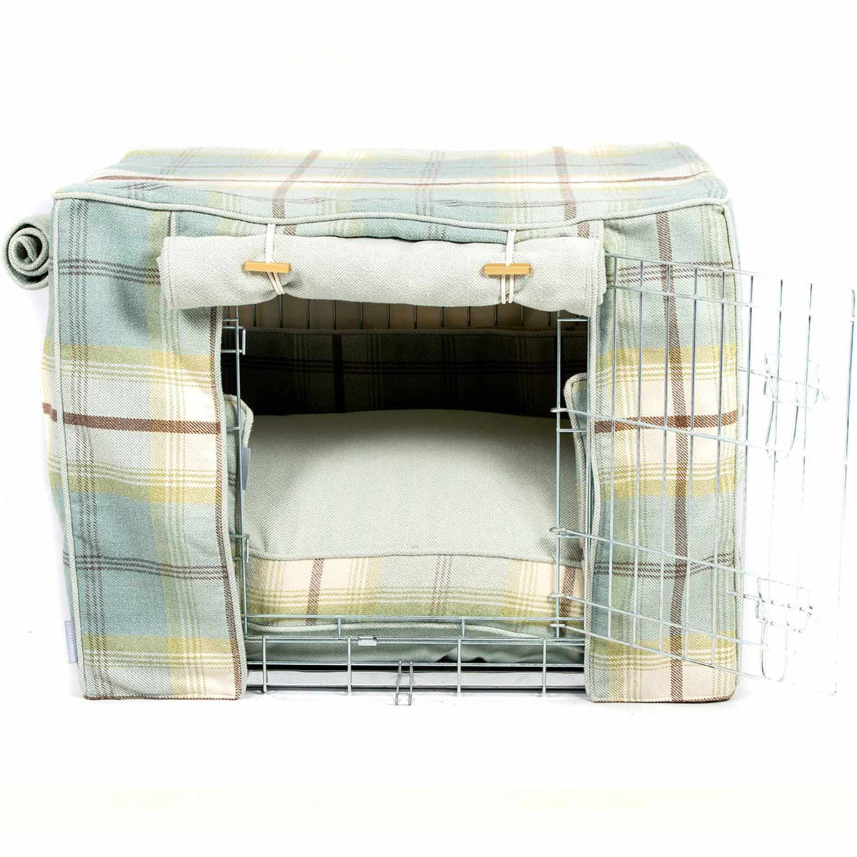 Dog Crate Set in Balmoral Duck Egg Tweed, view 2