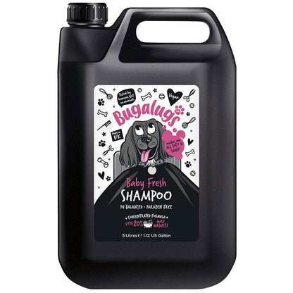 Discover, Bugalugs Baby Fresh Dog Shampoo. Perfect for removing odours, Vegan friendly, Soothes and nourishes the coat and skin, PH balanced and sensitive. now available at Lords and Labradors in three sizes