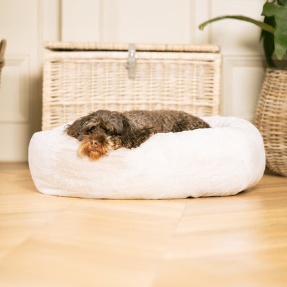 Calming Anti-Anxiety Donut Bed With Removable Covers in Cream Faux Fur, view 4