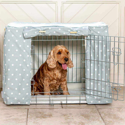 Dog Crate Cover in Duck Egg Spot Cotton, view 5
