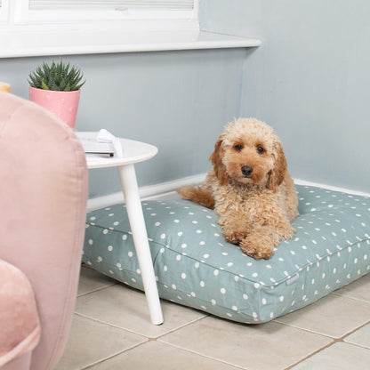 Dog Cushion in Duck Egg Spot, view 12