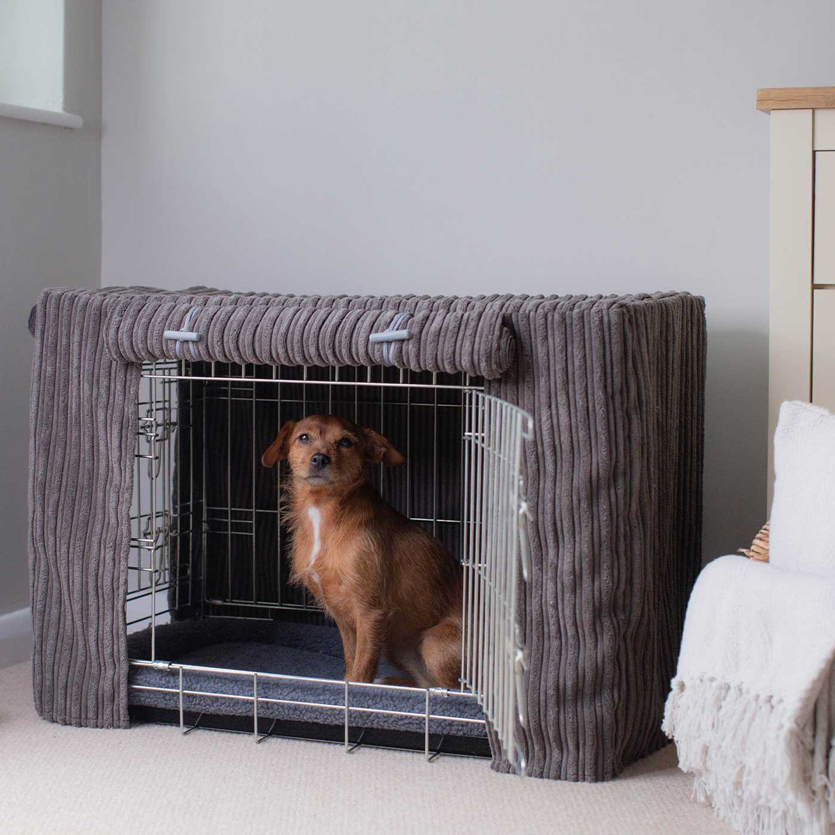 Dog Crate Cover in Dark Grey Essentials Plush, view 2
