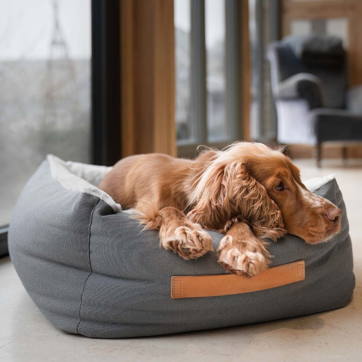 Essentials Twill Box Bed in Slate, view 2