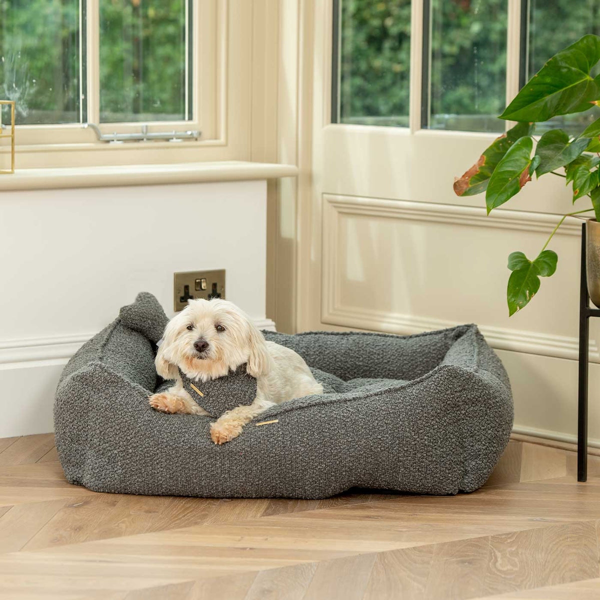 Box Bed With Removable Covers in Granite Bouclé, view 6