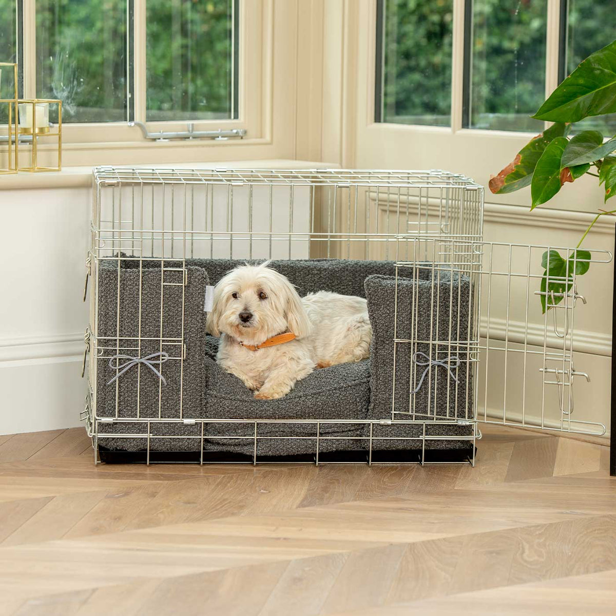 Dog Crate Bumper in Granite Bouclé, view 8