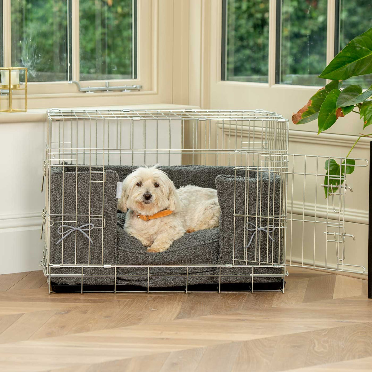 Dog Crate Bumper in Granite Bouclé, view 7