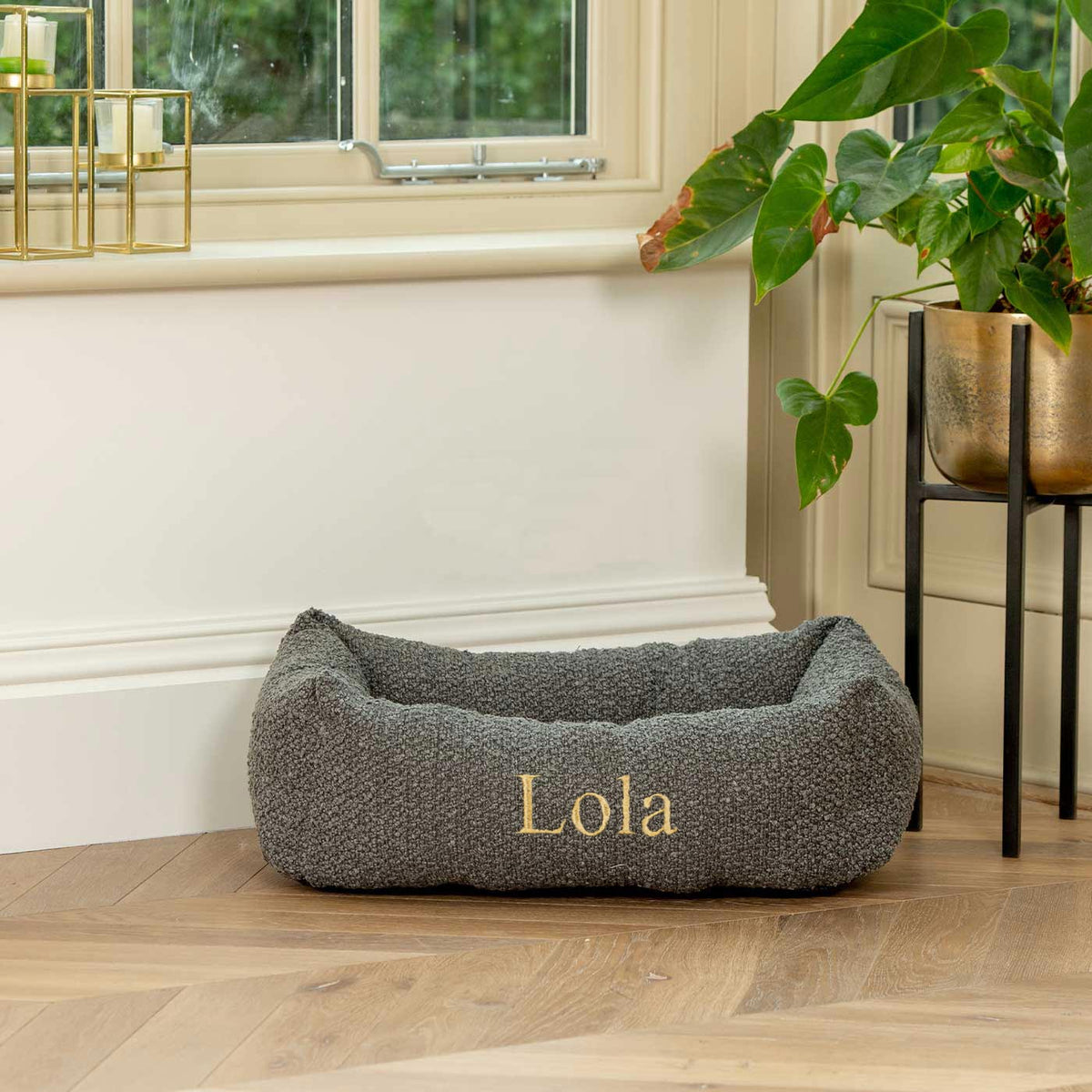 Cosy & Calming Puppy Crate Bed With Removable Covers in Granite Bouclé, view 3