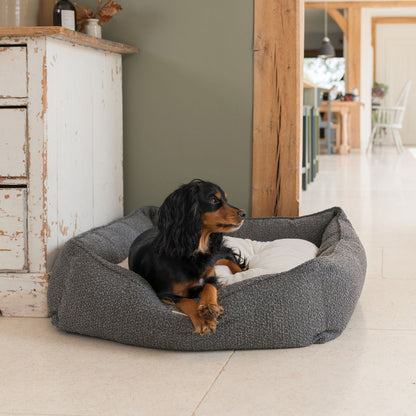 Box Bed With Removable Covers in Granite Bouclé