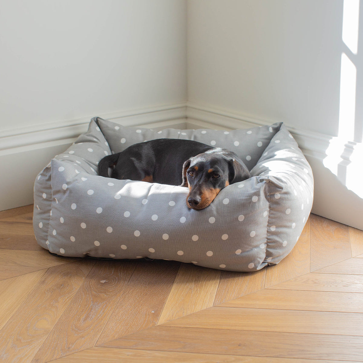Box Bed With Removable Covers in Grey Spot, view 5