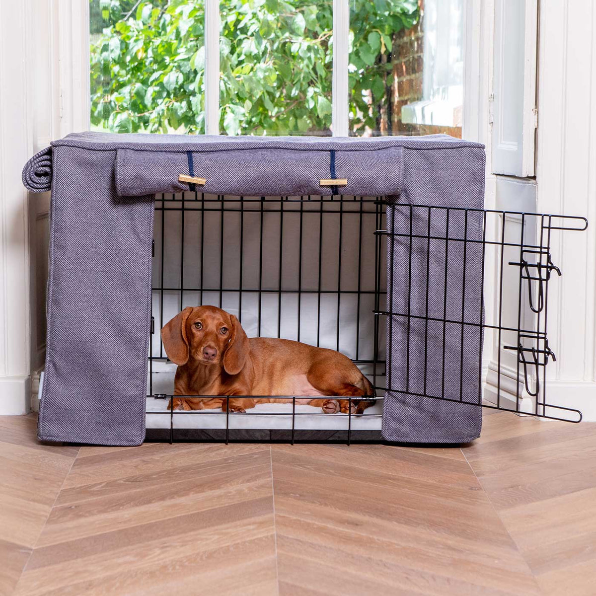 Dog Crate Cover in Oxford Herringbone Tweed