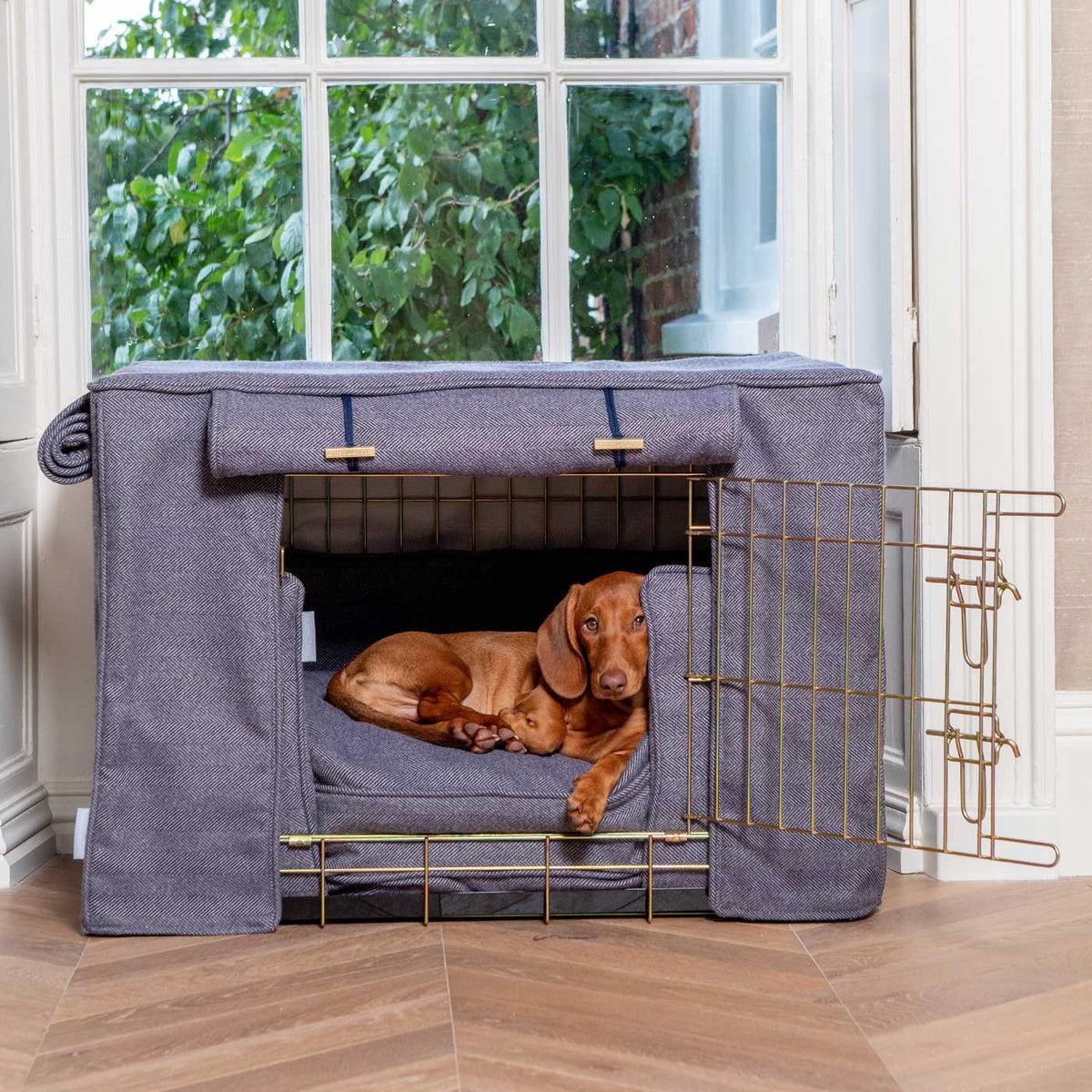 Dog Crate Set In Oxford Herringbone Tweed, view 4