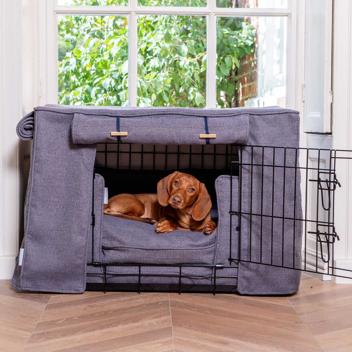 Dog Crate Set In Oxford Herringbone Tweed