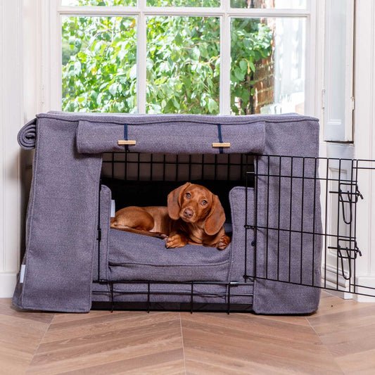 Dog Crate Set In Oxford Herringbone Tweed