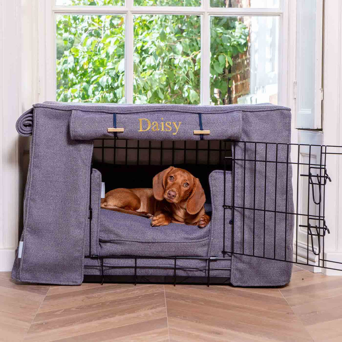 Dog Crate Set In Oxford Herringbone Tweed, view 12