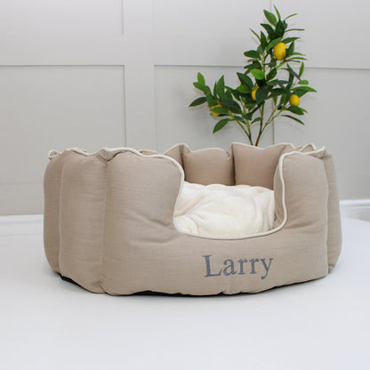 High Wall Bed For Cats With Removable Covers in Savanna Oatmeal, view 3
