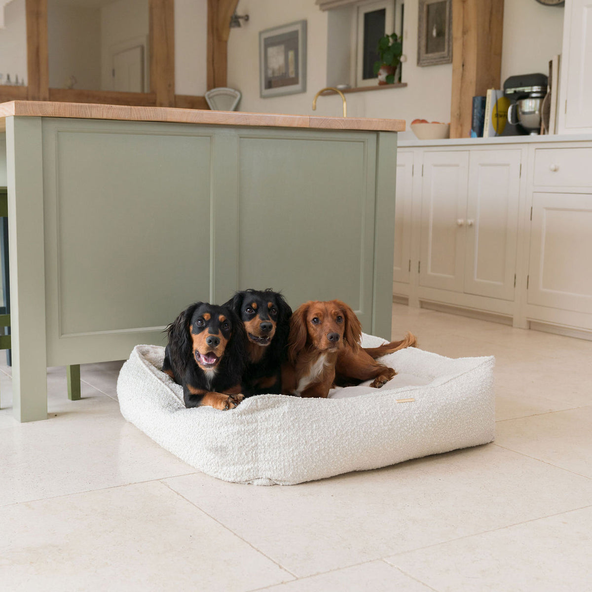 Box Bed With Removable Covers in Ivory Bouclé, view 3