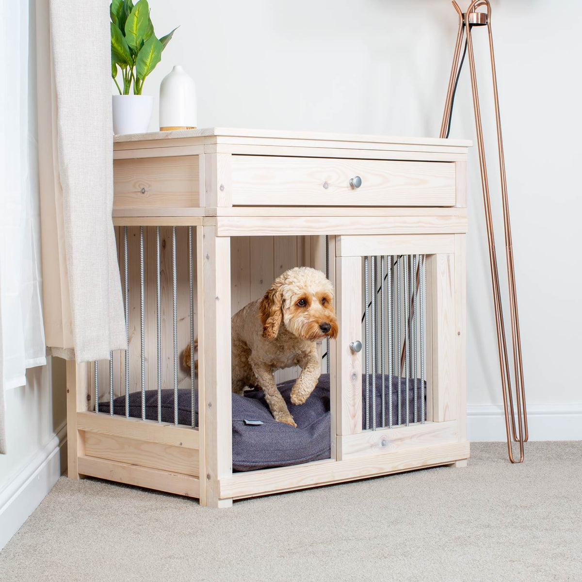 Wooden Sliding Door Salcombe Dog Crate with Drawer, view 2
