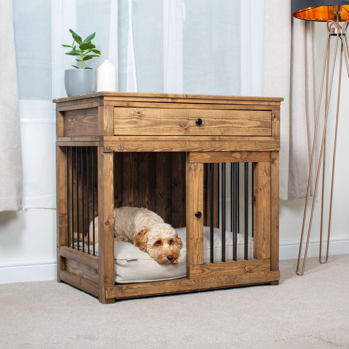 Wooden Sliding Door Broadsand Dog Crate with Drawer, view 4