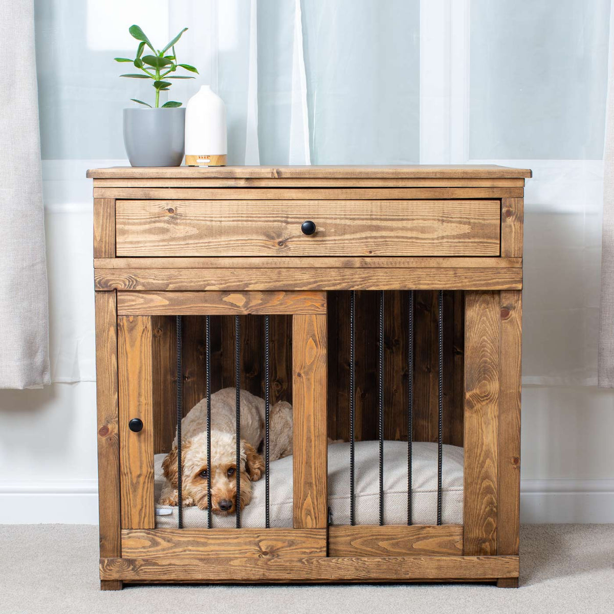 Wooden Sliding Door Broadsand Dog Crate with Drawer, view 5
