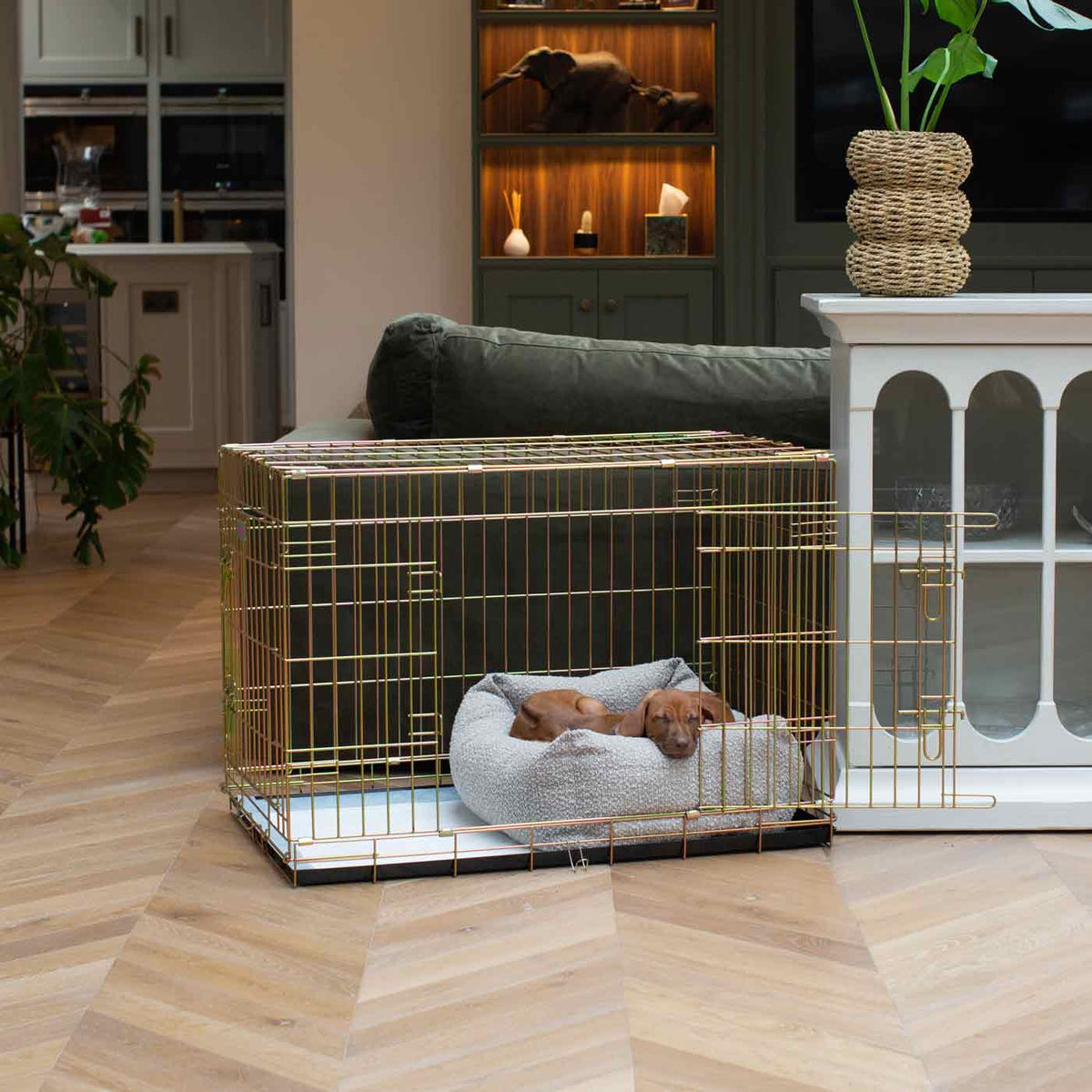 Dog Crate with Cosy & Calming Puppy Crate Bed in Mink Bouclé