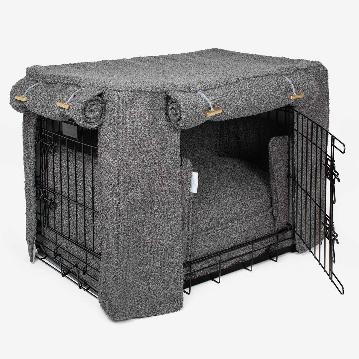 Dog Crate Set In Granite Bouclé