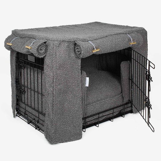 Dog Crate Set In Granite Bouclé